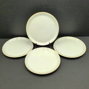 Crown Ceramics Hold Everything White Salad Plates Taupe Beige Tan Edge Plates